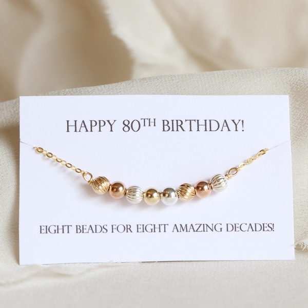 80th Birthday Gift for Women, 8 Beads for 8 Decades Jewelry, Milestone Birthday Necklace, Dainty, 80th Birthday Gift for Grandma, Friend