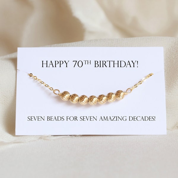 70th Birthday Gift for Women, 7 Beads for 7 Decades Necklace, Mixed Metal Jewelry, Birthday Gift for Grandma, Mom, Best Friend Present Idea