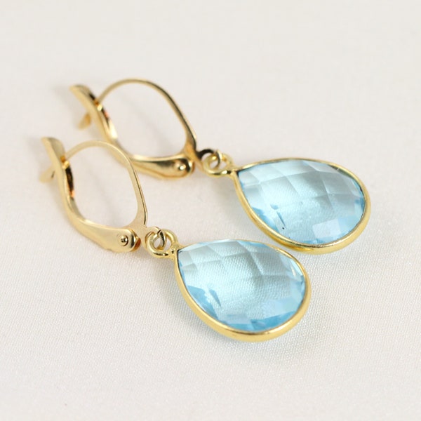 Gemstone Earrings, Custom Birthstone Jewelry, Homecoming Earrings, Turquoise, Light Blue, Gold Teardrop Earrings for Prom Jewelry Idea