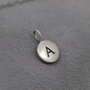 Sterling Silver Round Initial Charm, Engraved Disc, Shiny, Domed Letter Charm