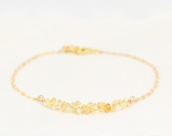 Raw Citrine Bracelet, Natural Gemstone Jewelry, November Birthstone Bracelet, Pale Yellow Gemstone, Sterling Silver, Gold or Rose Gold