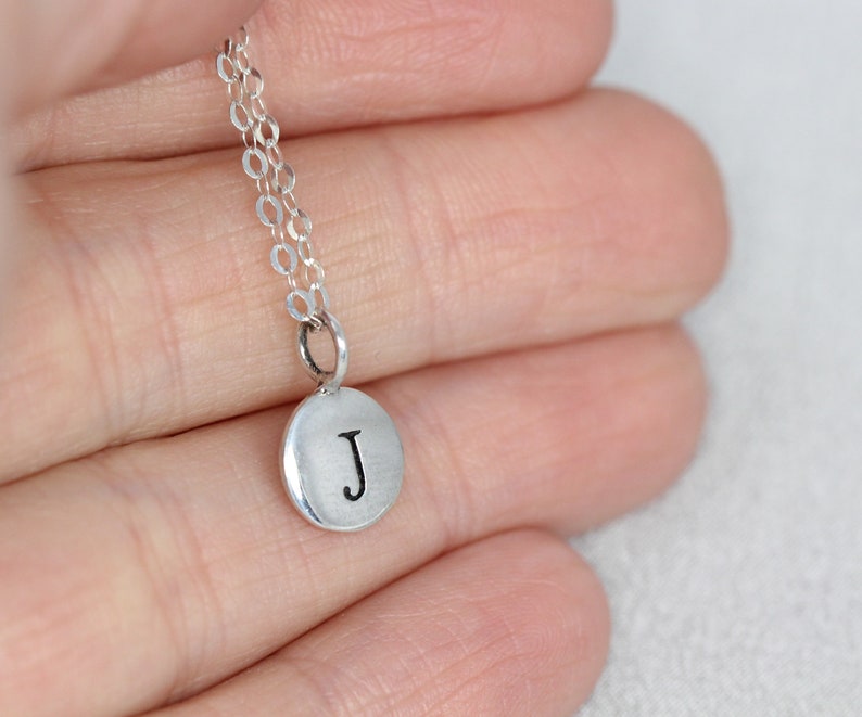 Dainty Initial Necklace Sterling Silver Round Disc With Etsy