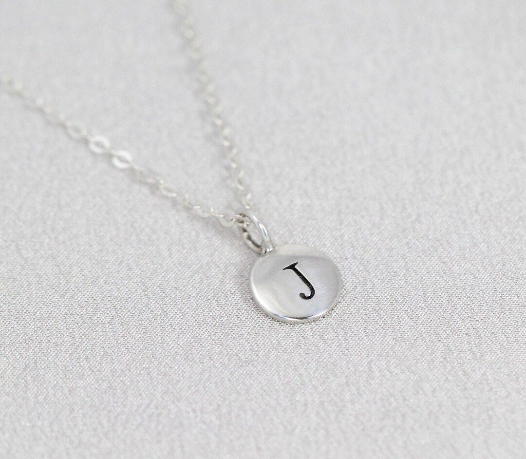 Dainty Initial Necklace Sterling Silver Round Disc With Etsy