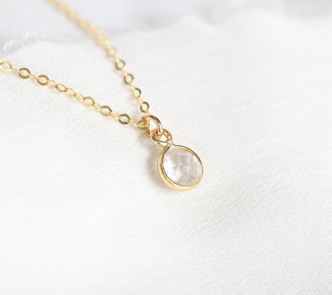Cailin Gold Pendant Necklace in White Crystal - April Birthstone
