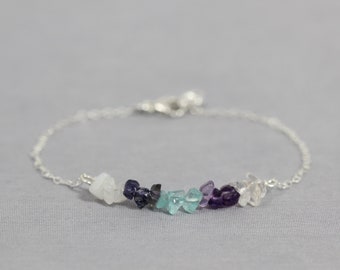 Family Birthstone Bracelet for Mom, Christmas Gift for Grandma, Mother, Raw Natural Gemstones, Sterling Silver 14kt Gold or Rose Gold Fill
