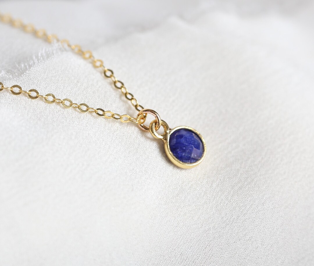 Gold Sapphire Necklace, September Birthstone Jewelry, Natural Gemstone