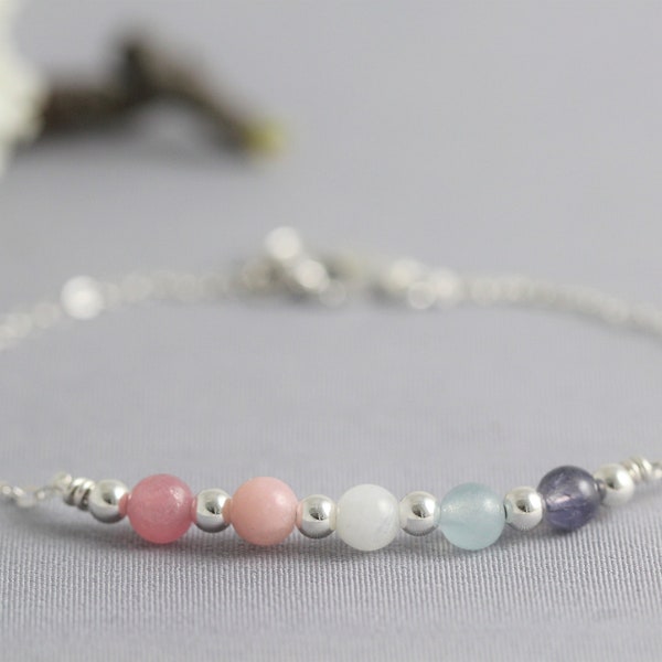 Personalized Birthstone Bracelet for Mom, Design Your Own Family Jewelry, Mother's Day Gift for Grandma, Dainty Bracelet, Natural Gemstones