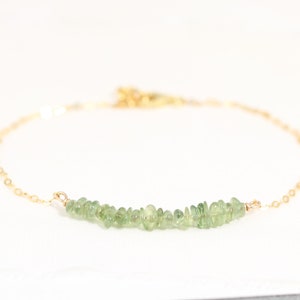 August Birthday Gift for Her, Raw Peridot Bracelet in 14kt Gold Fill, Sterling Silver, Dainty, Layering Bracelet, August Birthstone Jewelry
