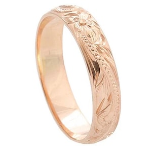 14K Pink Gold Hawaiian Heirloom Ring Smooth Edge 2mm/3mm/4mm(Light Weight)