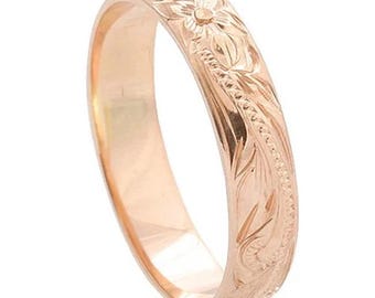 14K Pink Gold Hawaiian Heirloom Ring Smooth Edge 2mm/3mm/4mm(Light Weight)