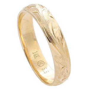 14K Yellow Gold Hawaiian Heirloom Ring Smooth Edge 2mm/3mm/4mm