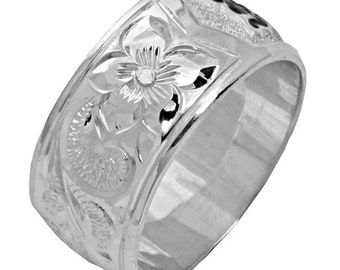 Personalized 8mm Hawaiian Ring - Solid 925 Sterling Silver With