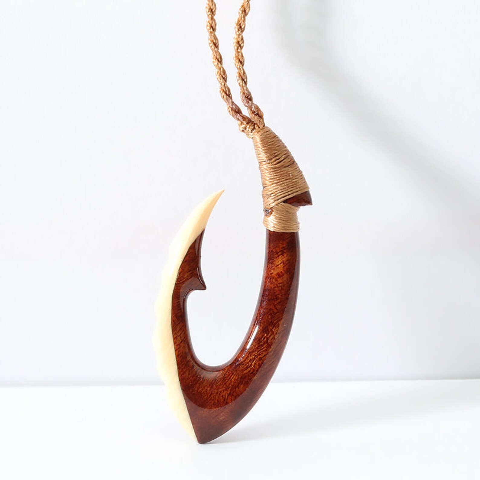 Handmade Hawaiian Koa Wood/bone Fish Hook Necklace Etsy