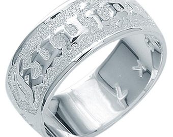 Personalized 14K White Gold Hawaiian Heirloom Ring Raise Letter Smooth Edge 6mm/8mm/10mm(Light Weight, Lower Standard)