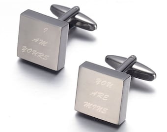 Gunmetal Square Men's Cufflinks with Name Laser Engraving