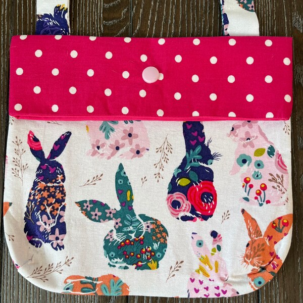 Girls crossbody bag, shoulder bag, children’s purse, snap purse, spring sale, tote bag, woodland animals, floral Bunnies purse