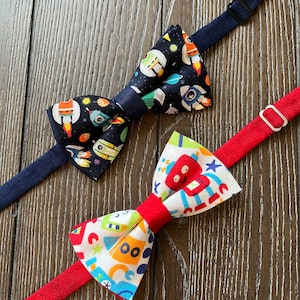 boys bow tie, church neckwear, rocket ships, space robots, Easter accessories, school pictures, formal bow tie.