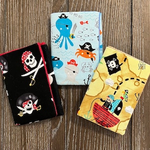 Pirate wallet, boys wallet, trifold wallet, treasure island wallet, fabric wallet, Childrens wallets, octopus wallet
