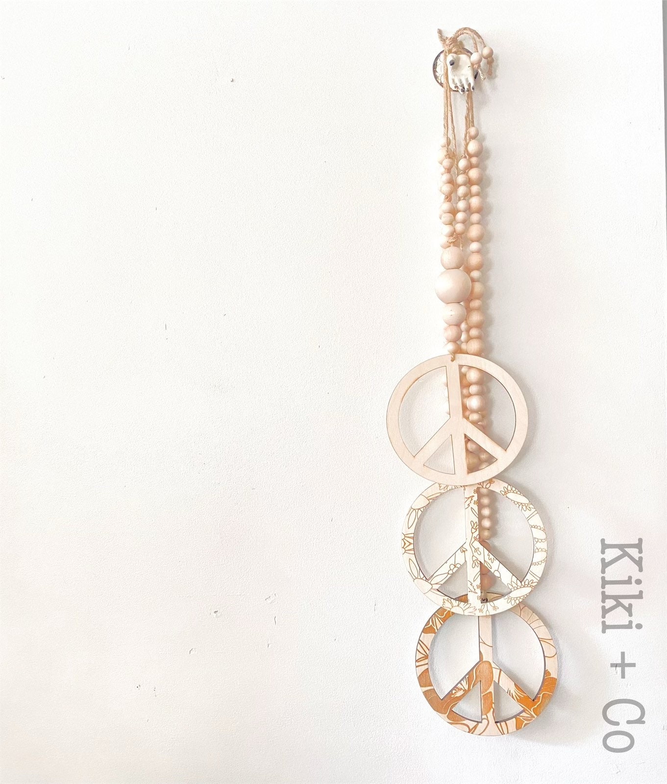 Hanging Wood Peace Sign, Beaded Peace Sign, Wood Peace Sign Wall