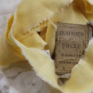 Sunny yellow cotton ribbon, hand dyed ribbon, old lace, hand frayed, yellow ribbon, yellow cotton ribbon, old yellow fabrics