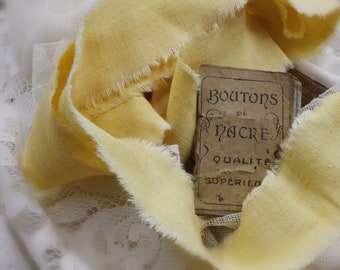 Sunny yellow cotton ribbon, hand dyed ribbon, old lace, hand frayed, yellow ribbon, yellow cotton ribbon, old yellow fabrics