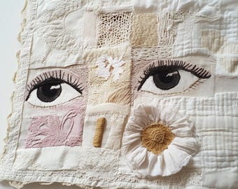 Slow stitch textile art – printable digital image – slow stitching wall art