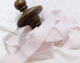Nastro cotone vintage rosa chiarissimo, treccia vintage rosa chiarissimo, nastro di cotone sfilacciato a mano