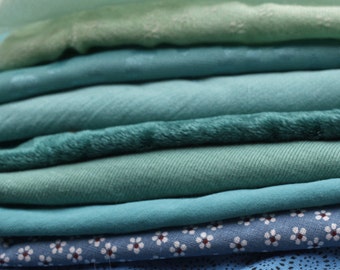 Tissus pour création, tissu vintage turquoise Tissu vintage couleur turquoise, diverses textures, projets de création pour couture, quilting