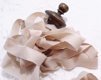 Very long light brown cotton ribbon, light brown cotton fabrics, fabrics for various creations, hand frayed fabric, vintage fabric,