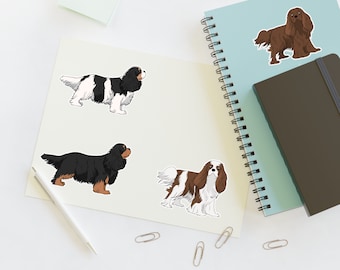 Cavalier King Charles Spaniel  Kiss-Cut Vinyl Decals, Cavalier ruby, black and tan, tricolor, blenheim Sticker Sheets