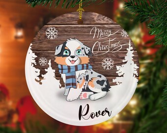 Custom cute blue merle aussie, mini aussie, australian shepherd, miniature american shepherd christmas ornament