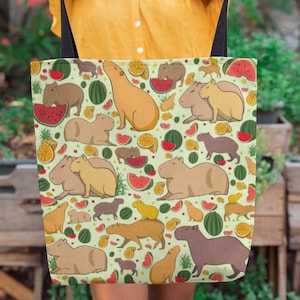 Capybara Tote bag,Cute Capybara Gift,fruits, watermelon and orange pattern