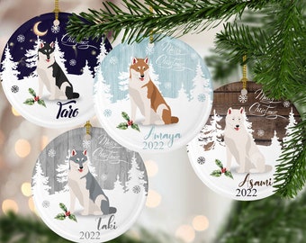 Siberian Husky Dog 'Love You Dad' Photo Slate Christmas Gift Ornament DAD-51SL 