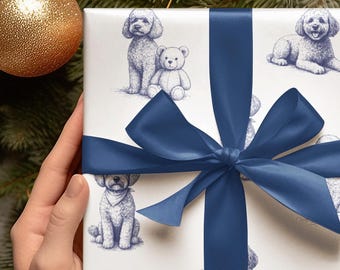 Cockapoo Gift Wrap Papers, cavapoo Christmas or Birthday doodle dog pattern
