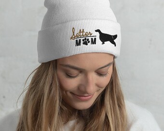 Setter mom Cuffed Beanie, winter dog walking, christmas dog gift