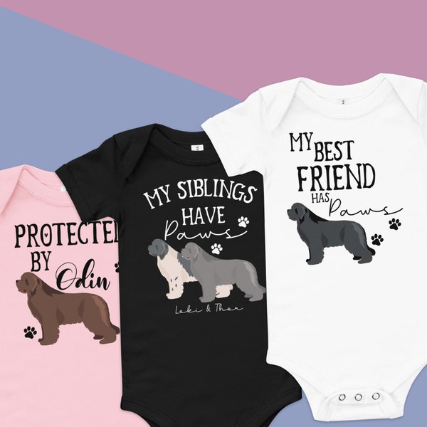 Newfoundland  Baby short sleeve one piece, Brown Newfie gift, Black and white dog shirt,Grey Newfoundland,Landseer baby bodysui