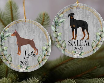 Aangepaste Dobermann herdenkingsornament, gepersonaliseerde vhristmas dobermann minnaar cadeau, bruin dobermann ornament, wit en fawn dobi cadeau
