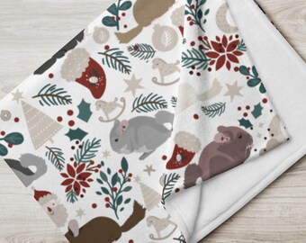 Chinchilla Christmas  Throw Blanket, White chrinchilla gift, Black Chin Christmas gift,  chinchilla house decor