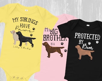 Custom Labrador retriever friend Onesie, Includes Dog Names, Sibling Silver labrador, Yellow lab brother, black labrador sister, fox red lab