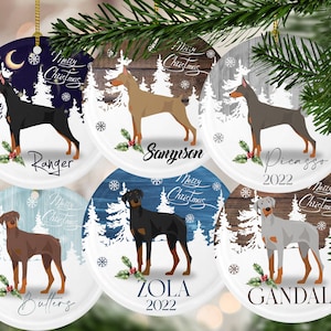 Custom Doberman christmas ornament, Personalized doberman lover gift, brown doberman ornament