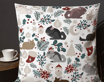 Chinchilla Christmas  Premium Pillow, Chinchilla Christmas gift, Black Chinchilla pillow case