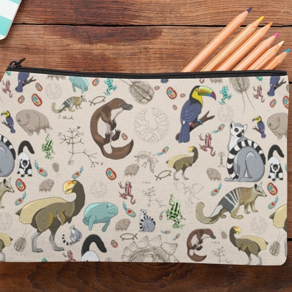 Evolution Accessory Pouches, ecology, veternary science, tardigrade, Platypus,toucan,dinosaur, fossil,poison frog,manatee,school bag