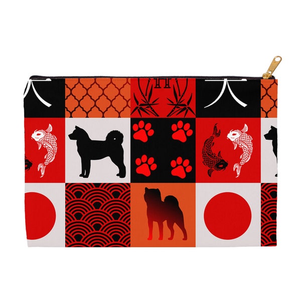 Akita And Shiba Inu Accessory Pouches, Japanes Dog Patchwork Style,Travel Bag, Zippered Bag