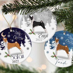 Custom Basenji Ornament, Personalized Christmas Basenji Ornament