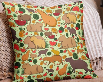 Capybara Basic Pillow, Cute Capybara Gift,fruits, watermelon and orange pattern