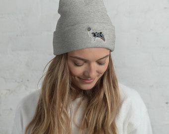 Australian shepherd Cuffed Beanie, Aussie cap for Boy or Girl, Australian shepherd gift, Blackt tricolor, red tricolor