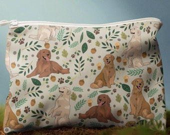 Golden retriever Accessory Pouches, Makeup/Cosmetic Bag, life is golden gift, retro golden summer art