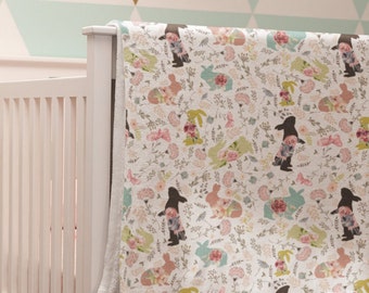 Rabbit Throw Blanket, Bunny and flowers gift, gift for women