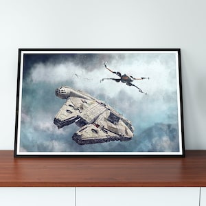 MILLENNIUM FALCON & X - WING - Millennium Falcon Poster - X Wing Poster - Star Wars Poster - Canvas Poster - Watercolor Art - Wall Art