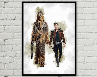 CHEWBACCA & HAN SOLO - Star Wars Poster - Star Wars Print - Digital Art - Printable Art - Watercolor Art - Wall Art - Chewbacca, Han Solo